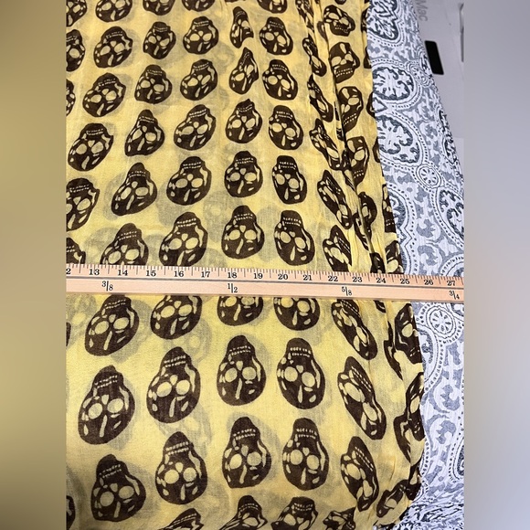 Tasha Pashmina Silk Yellow and Brown Skull Scarf - Picture 5 of 7